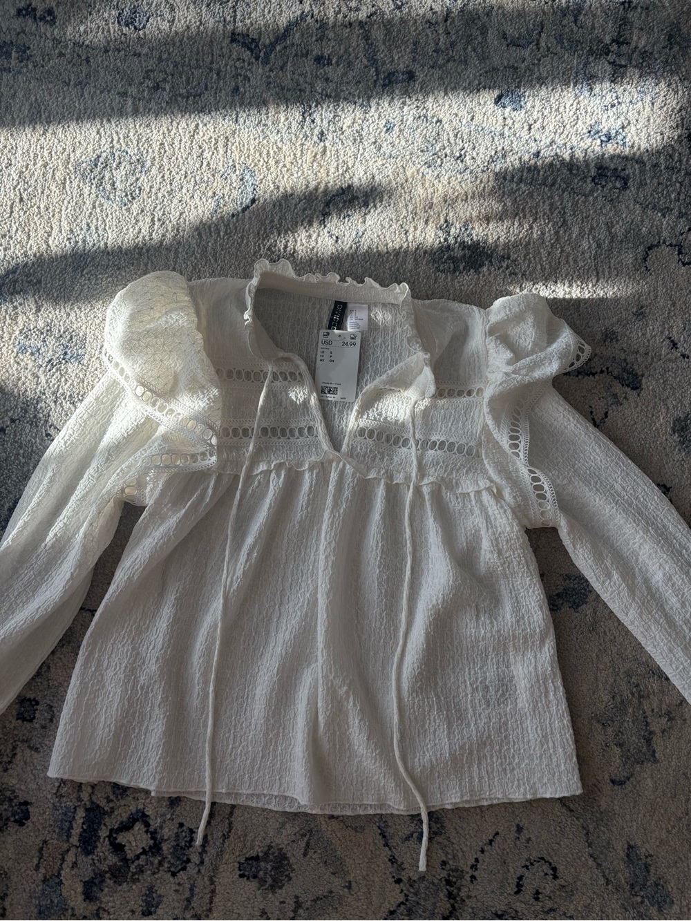 Divided White Ruffle Lace Peasant Top